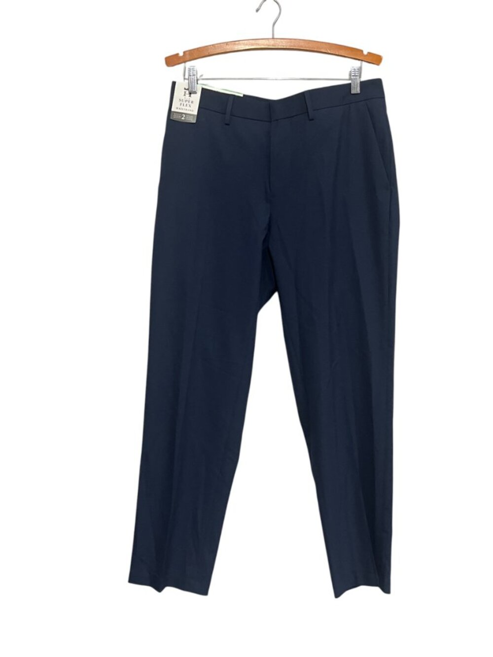 Haggar Stretch Solid Blue Pants Slim Fit Super Flex 34Wx29L Plain Front NWT